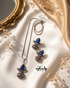 Zenvium Aura Elegant Oxidized Silver Plated Leaf & Stone Necklace With Earrings Set