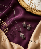 Zenvium Aura Elegant Oxidized Silver Plated Leaf & Stone Necklace With Earrings Set