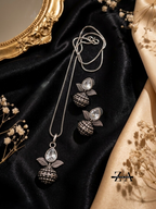 Zenvium Aura Elegant Oxidized Silver Plated Leaf & Stone Necklace With Earrings Set