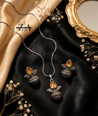 Zenvium Aura Elegant Oxidized Silver Plated Leaf & Stone Necklace With Earrings Set